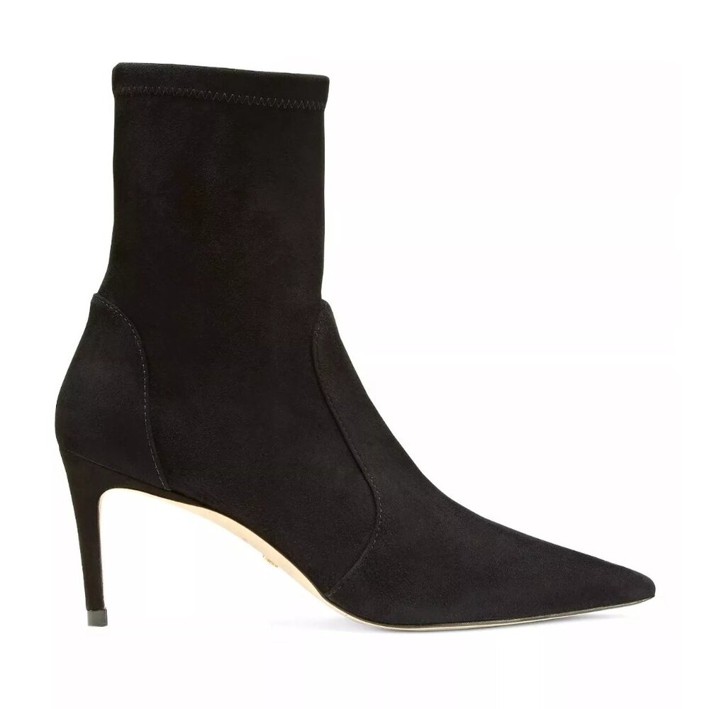 $650 Stuart Weitzman Stretch Suede POINTY TOE HEEL Booties Black Sock 7 (PC4)